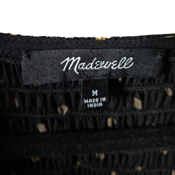 Madewell Black Polka dot Smocked Lucie Dress Size Medium - Picture 6 of 9